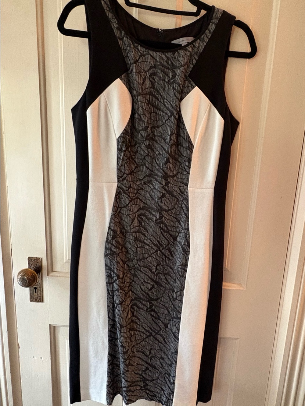 Sleeveless Black & Cream Sheath Dress